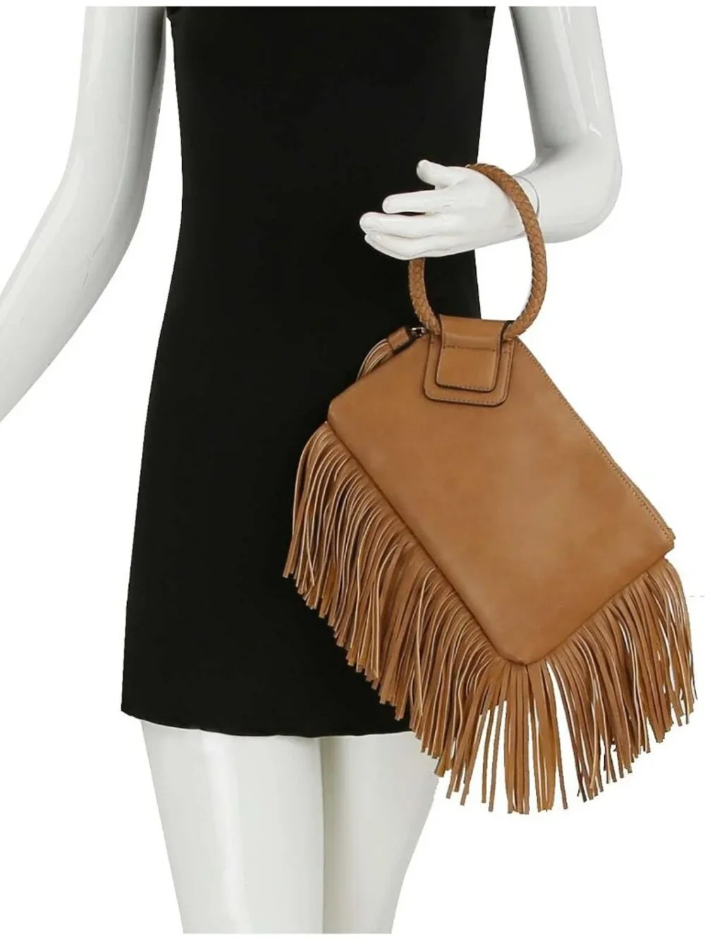 Women's Fringe Tan Leather Formal Purse Wristlet Wallet Casual Evening Handbag
